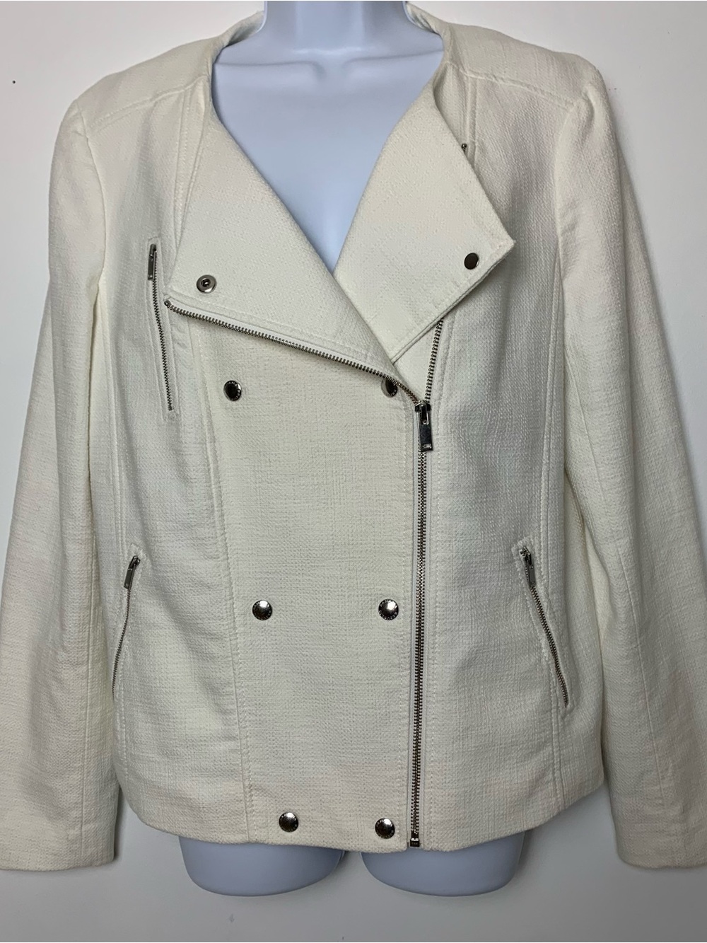 Banana Republic Cream Textured Moto Blazer